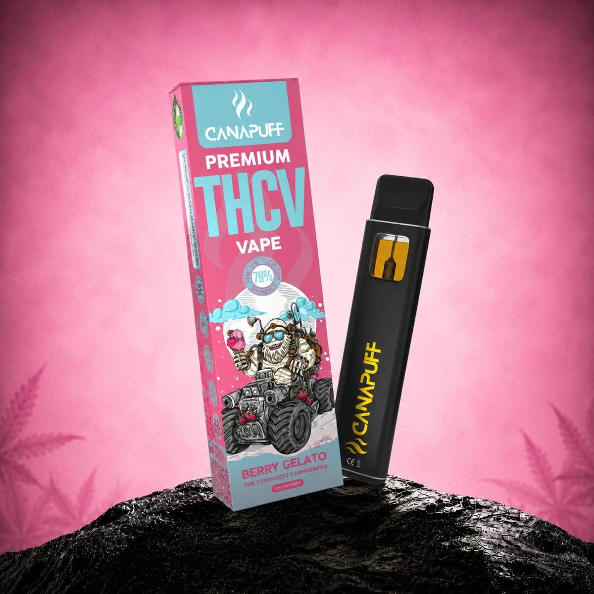 Canapuff THCv Vape 79% 1ml Berry Gelato jednorazové pero v ružovom balení