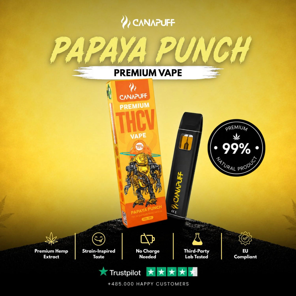THCv Vape Papaya Punch 79% 1ml – jednorazové vape pero, foto 2