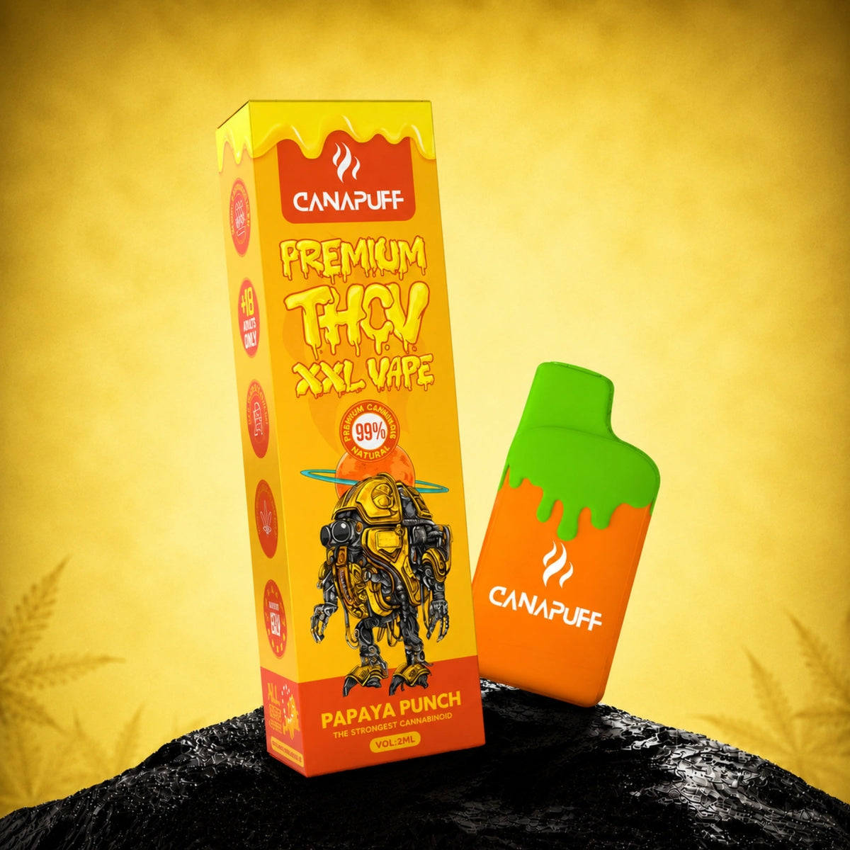 Canapuff THCv XXL Vape Papaya Punch 99% 2ml jednorazové pero s krabičkou