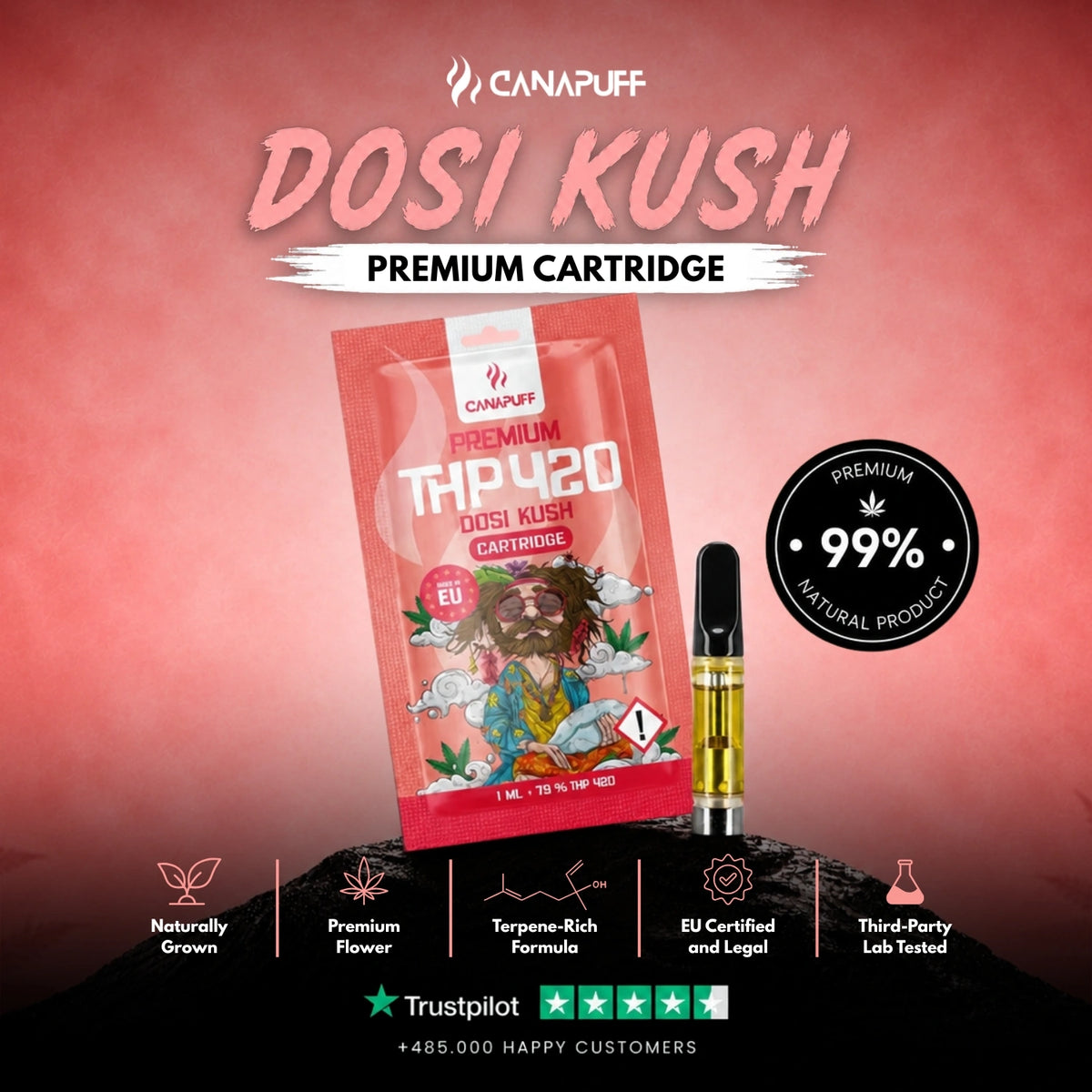THP420 kazeta Dosi Kush 79% – vape kazeta, foto 2