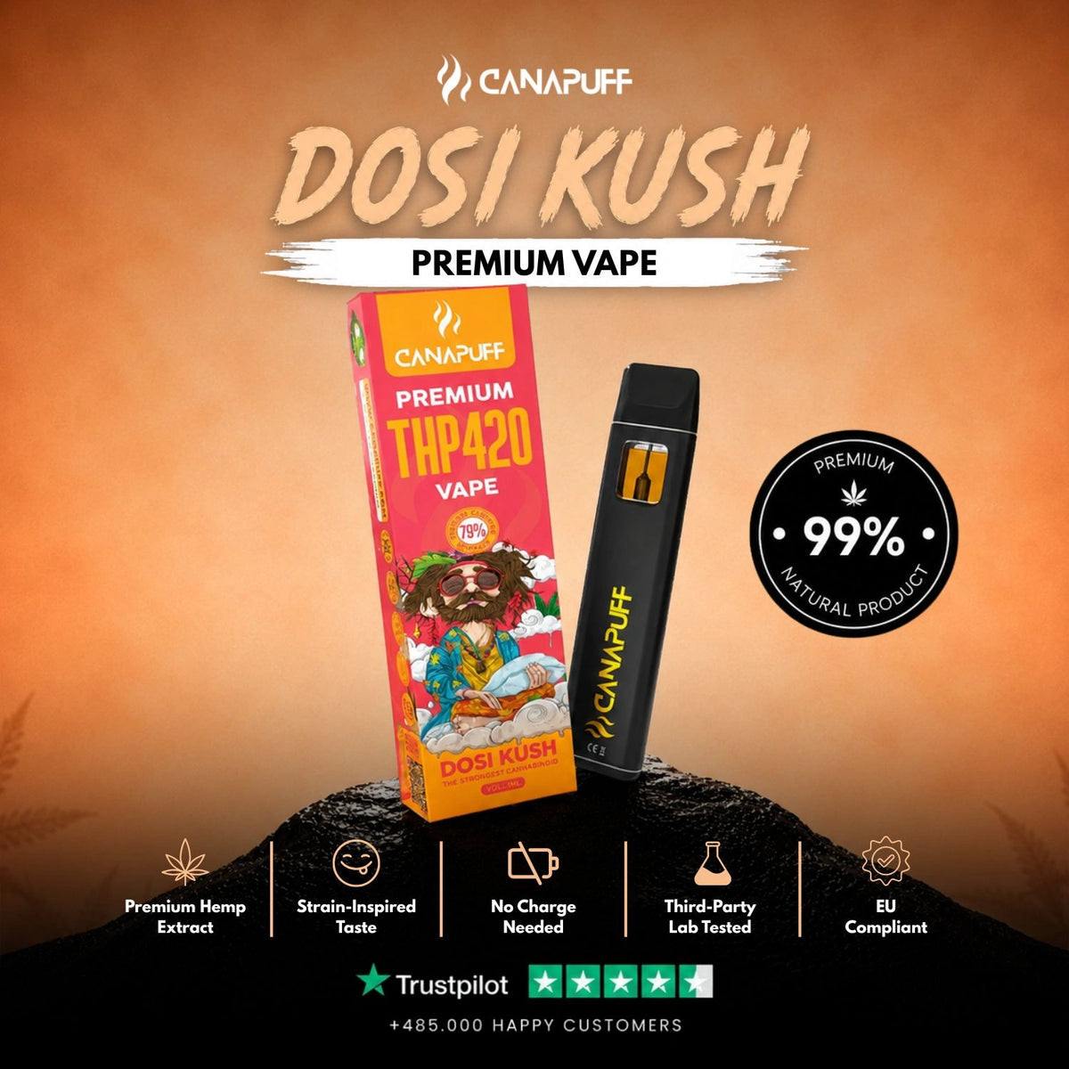 THP420 Vape Dosi Kush 79% 1ml – jednorazové vape pero, foto 2