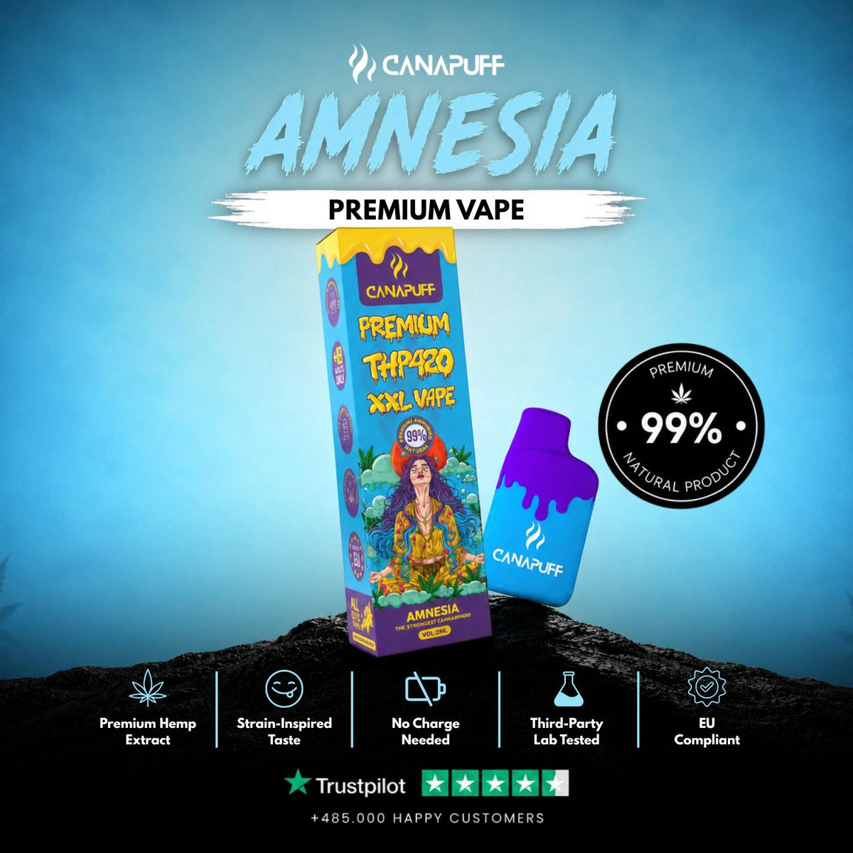 THP420 XXL Vape Amnesia 99% 2ml – jednorazový vape pen, foto 2