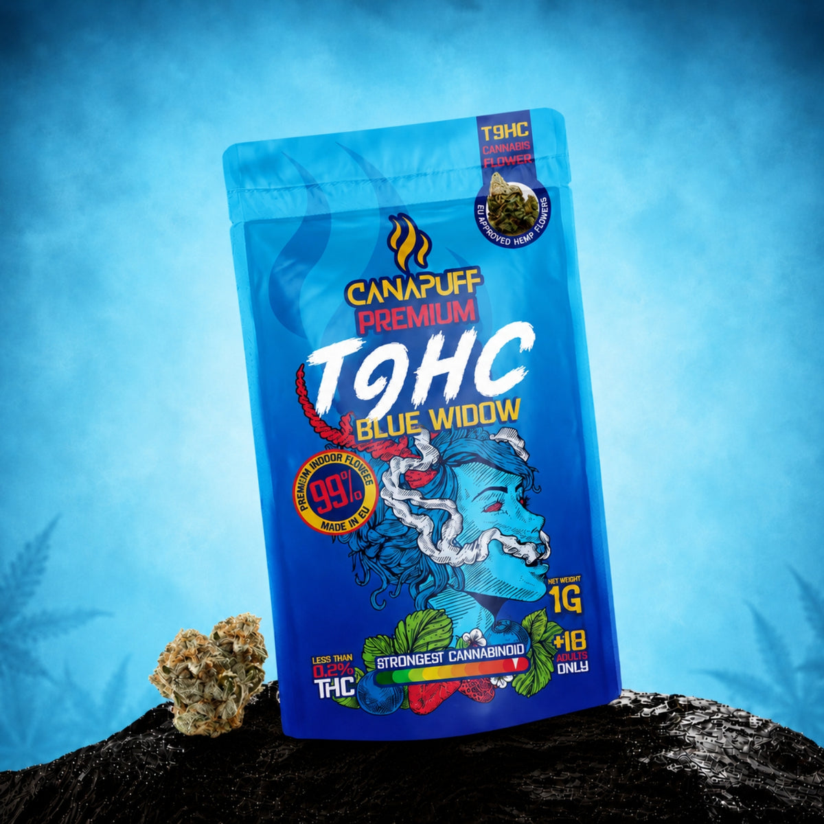 Canapuff TⳊHC Blue Widow kvety, 1g vrecko, sila 99%
