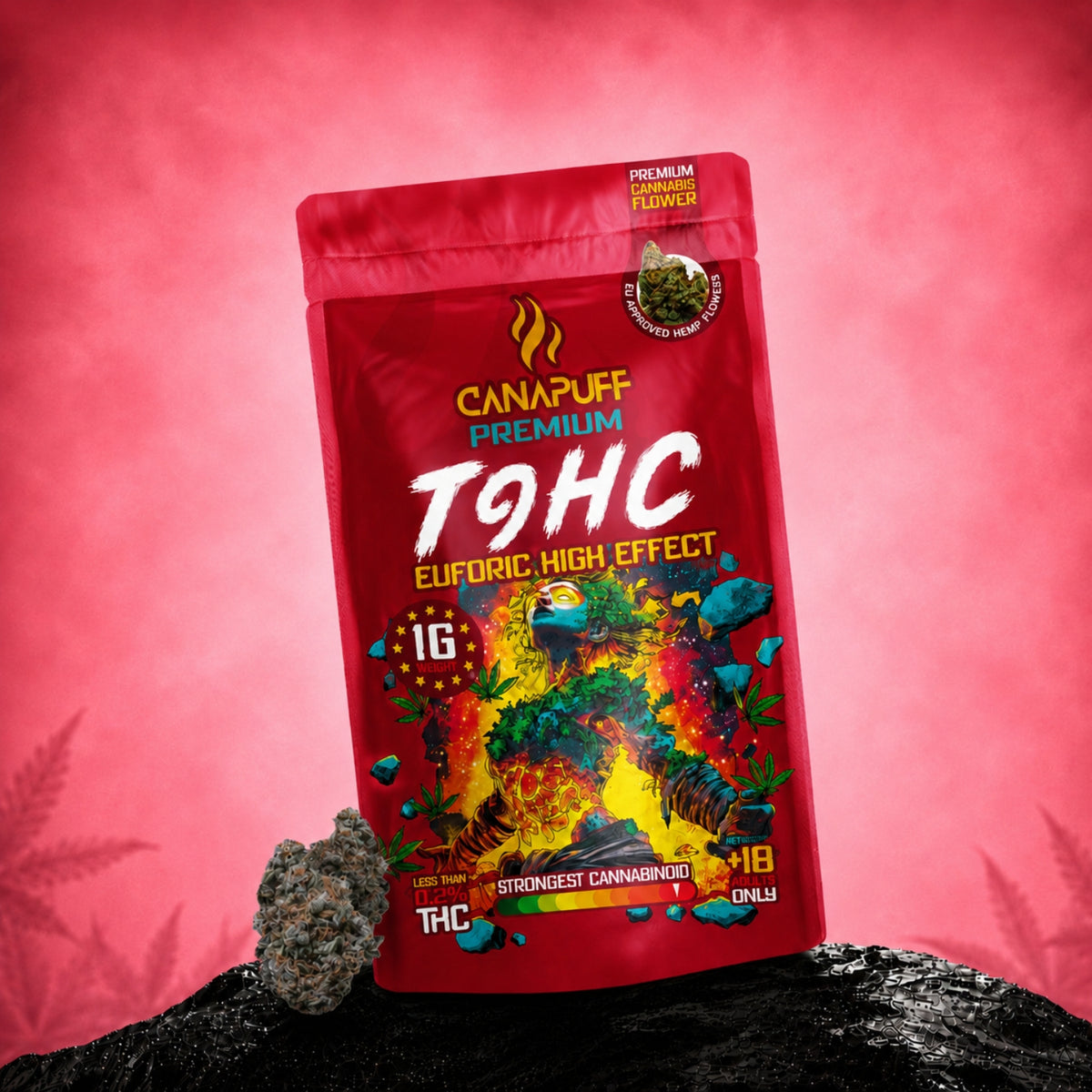 Canapuff TⳊHC Kvety Euforic 99%, vrecko s kvetmi cannabisu z konope