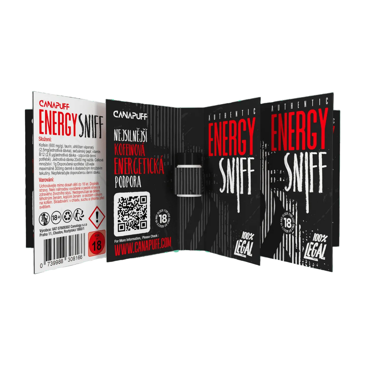 Balenie Canapuff Energy Sniff hard candy s kofeínom a energetickými zložkami